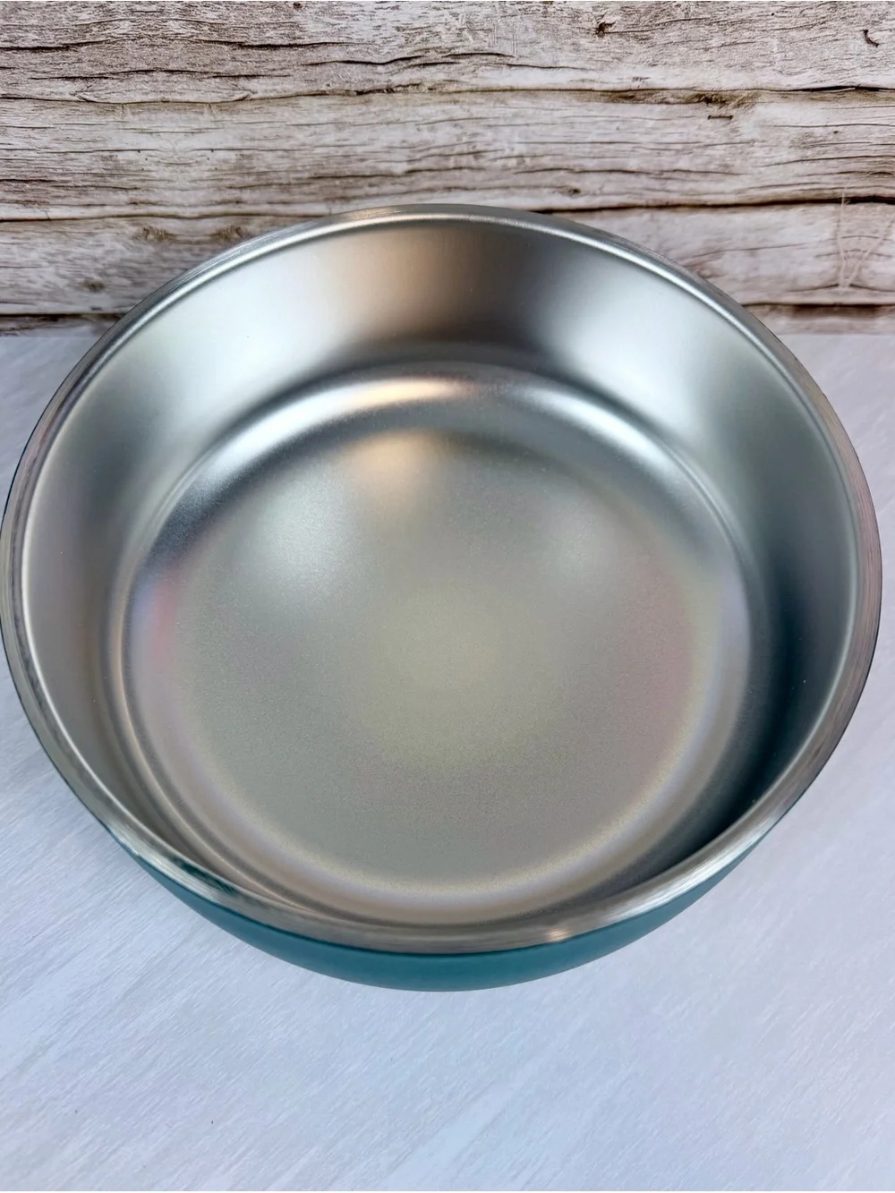Matte Teal Metal Pet Bowl with Silver Interior